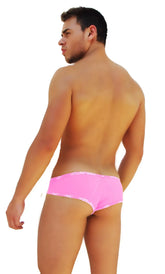 Icker Sea logo trim mini bikini underwear in bright pink with white patterned trim for comfortable everyday wear