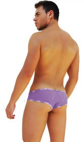 Purple Icker Sea logo trim mini bikini underwear with white waistband logo pattern for men