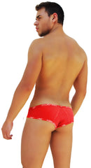 Red briefs with a subtle white pattern along the waistband from icker sea logo trim mini bikini underwear collection