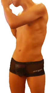 Icker Sea mesh boxer brief underwear black with subtle logo on side featuring breathable mesh fabric