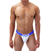 White mesh briefs with bold blue icker waistband in icker sea mesh contrast jock strap underwear dark blue coi-21-06