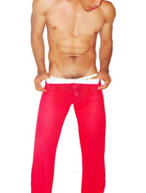 Icker Sea mesh lougewear pants red PN-14-SBR-01 sheer bright red fabric with white waistband front view