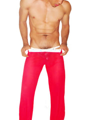 Icker Sea mesh lougewear pants red PN-14-SBR-01 sheer bright red fabric with white waistband front view