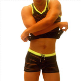 Icker Sea Transparent Lines Stripes Tank Top & Boxer Brief Pyjama Set Black PJ-19-01