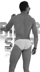 White cotton briefs with subtle elastic waistband and faint logo details from icker sea sailor belted logo slip bikini swimwear black white