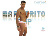 Icker Sea sailor belted logo slip bikini swimwear men’s briefs in pink with light blue trim and logo waistband