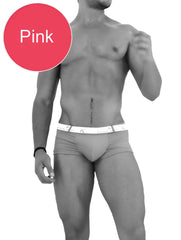 Pink icker sea sailor belted logo square cut trunk swimwear with white elastic logo waistband