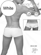 White men’s icker sea sailor belted square cut trunk swimwear with elastic waistband and fitted design