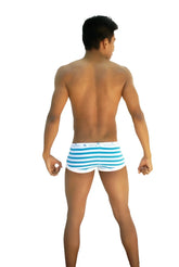 Icker Sea Sailor Stripe boxer brief underwear in blue and white stripes with a snug fit for comfortable wear