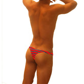 Icker Sea sailor stripe enhancement C-ring thong underwear in red and gray striped design with comfortable fit