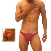 Red and gray striped thong underwear with chevron pattern and c-ring enhancement by icker sea sailor