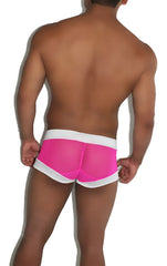 Icker Sea sheer lace up front boxer brief underwear in bright pink sheer mesh with white elastic waistband