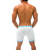 Icker Sea Lines Candy Stripe Trim Shorts & Jock Brief Underwear Blue SHR-21-01