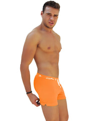 Bright orange Icker Sea side slit long boxer brief underwear with white logo and drawstring for comfortable wear