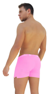 Icker sea side slit long boxer brief underwear in bright pink with a subtle white logo on the waistband
