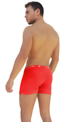 Icker sea side slit long boxer brief underwear red with white embroidered waistband featuring brand name