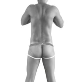 Black and white icker sea slip jock strap underwear with thin solefreak logo waistband in light gray script