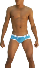 Light blue men’s briefs with white elastic waistband featuring livela brand and logo Icker Sea Smile Me Brief COI-13-14