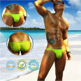 Icker Sea solid micro slip bikini swimwear in bright neon green with athletic cut and white waistband trim