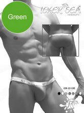 Icker sea solid micro slip bikini underwear green with white elastic waistband and brand logo in front view