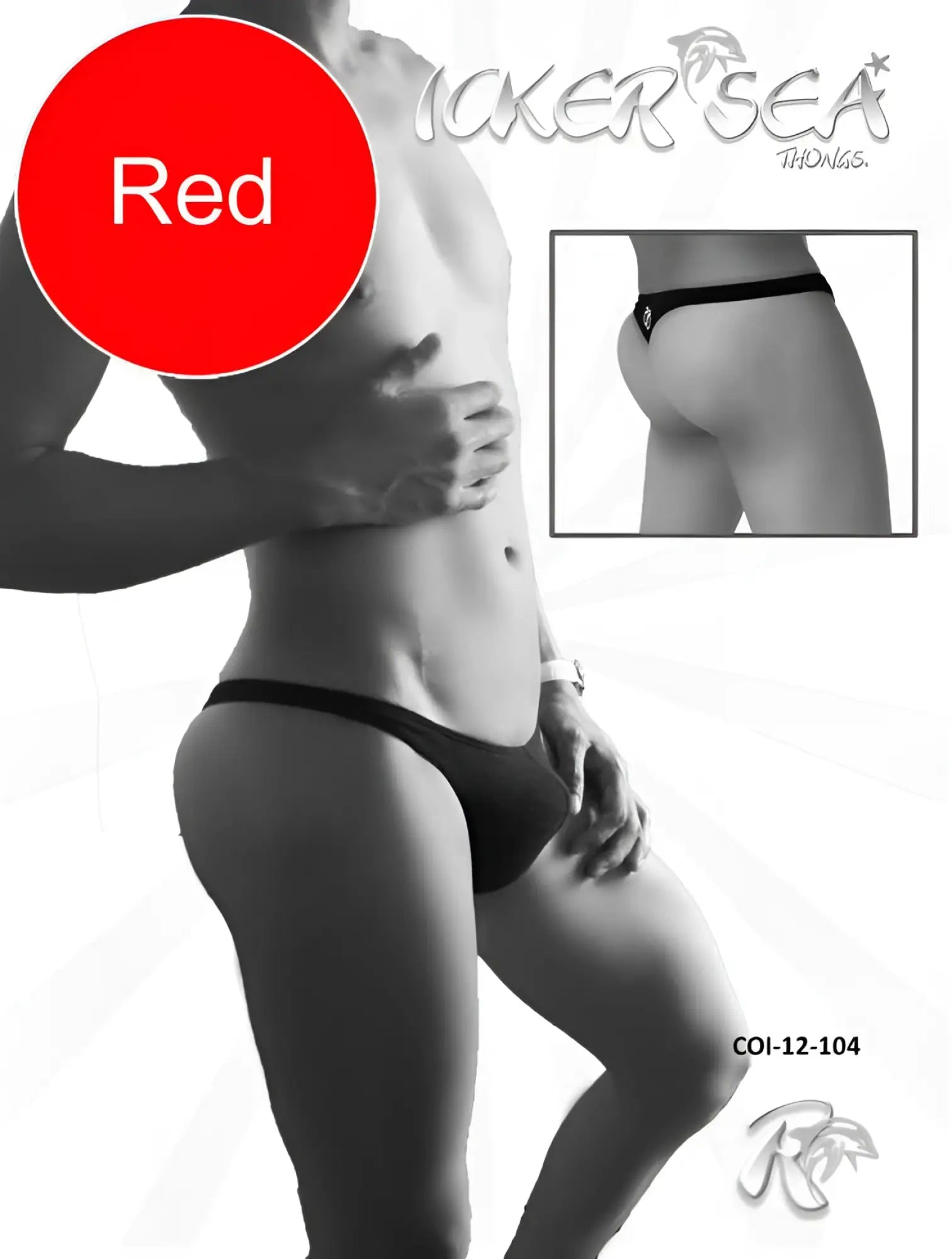 Black Icker Sea solid mini thong underwear in red shown from the back with a small diamond-shaped logo