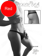 Black Icker Sea solid mini thong underwear in red shown from the back with a small diamond-shaped logo