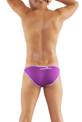 Purple icker sea solid slip bikini underwear with white trim and subtle waistband logo for men