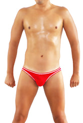 Icker Sea solid slip bikini underwear in red with white trim featuring breathable athletic fabric for active wear