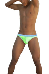 Neon green and light blue icker sea stud slip bikini underwear with snug fit design for athletic use