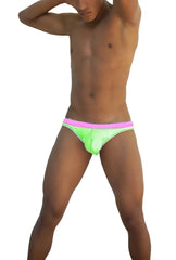 Bright neon green Icker Sea Stud Slip bikini underwear with contrasting pink waistband for comfortable wear