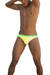 Bright yellow Icker Sea Stud Slip bikini underwear with neon green waistband in mango green color