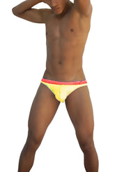 Icker Sea stud slip bikini underwear in bright yellow with a pink waistband perfect for swimwear use