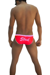 Icker sea stud slip bikini underwear in bright pink with light pink waistband and white stud embroidery front