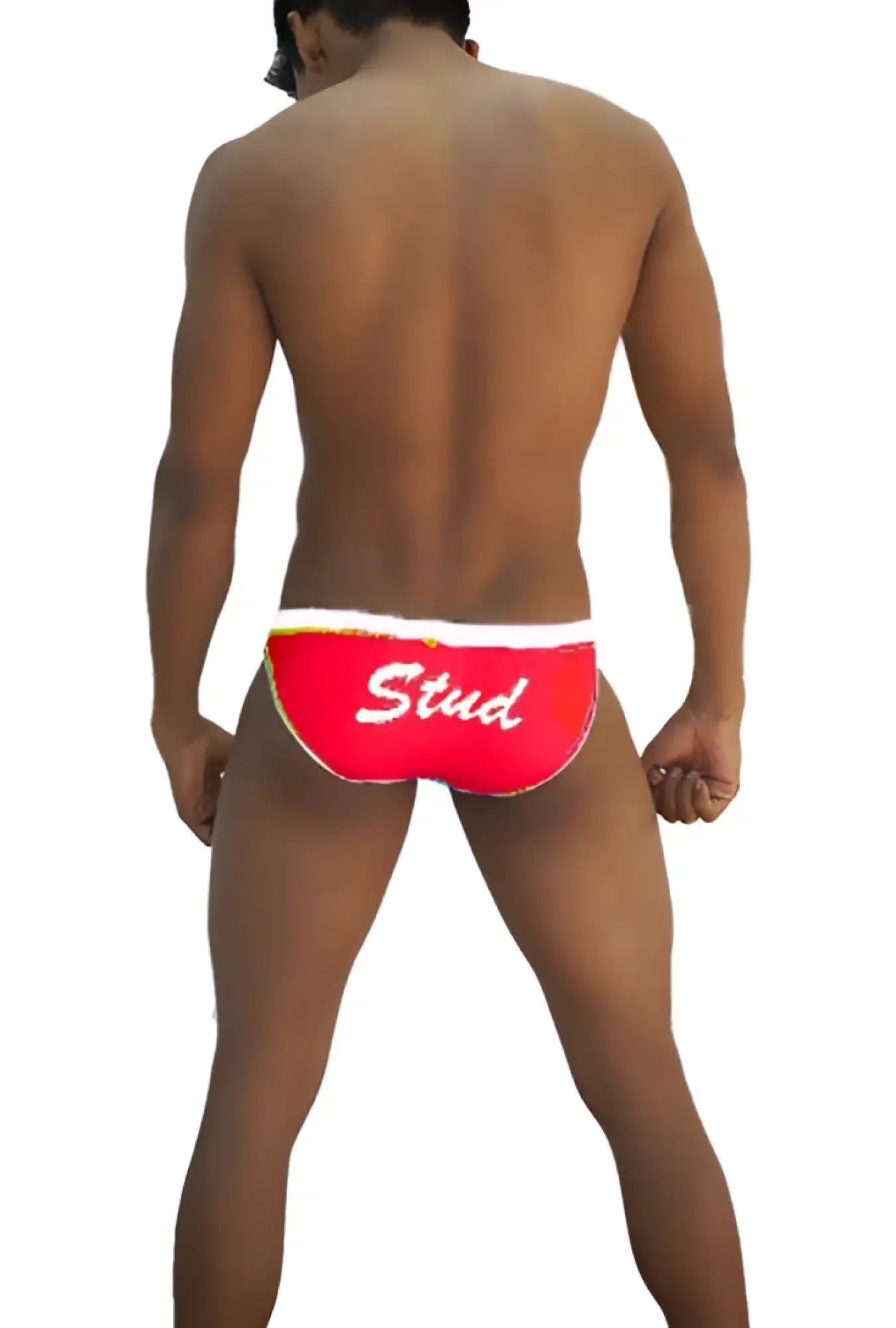 Red swim trunks with white trim and stud script lettering from icker sea stud slip bikini underwear red white co i 16 33rw