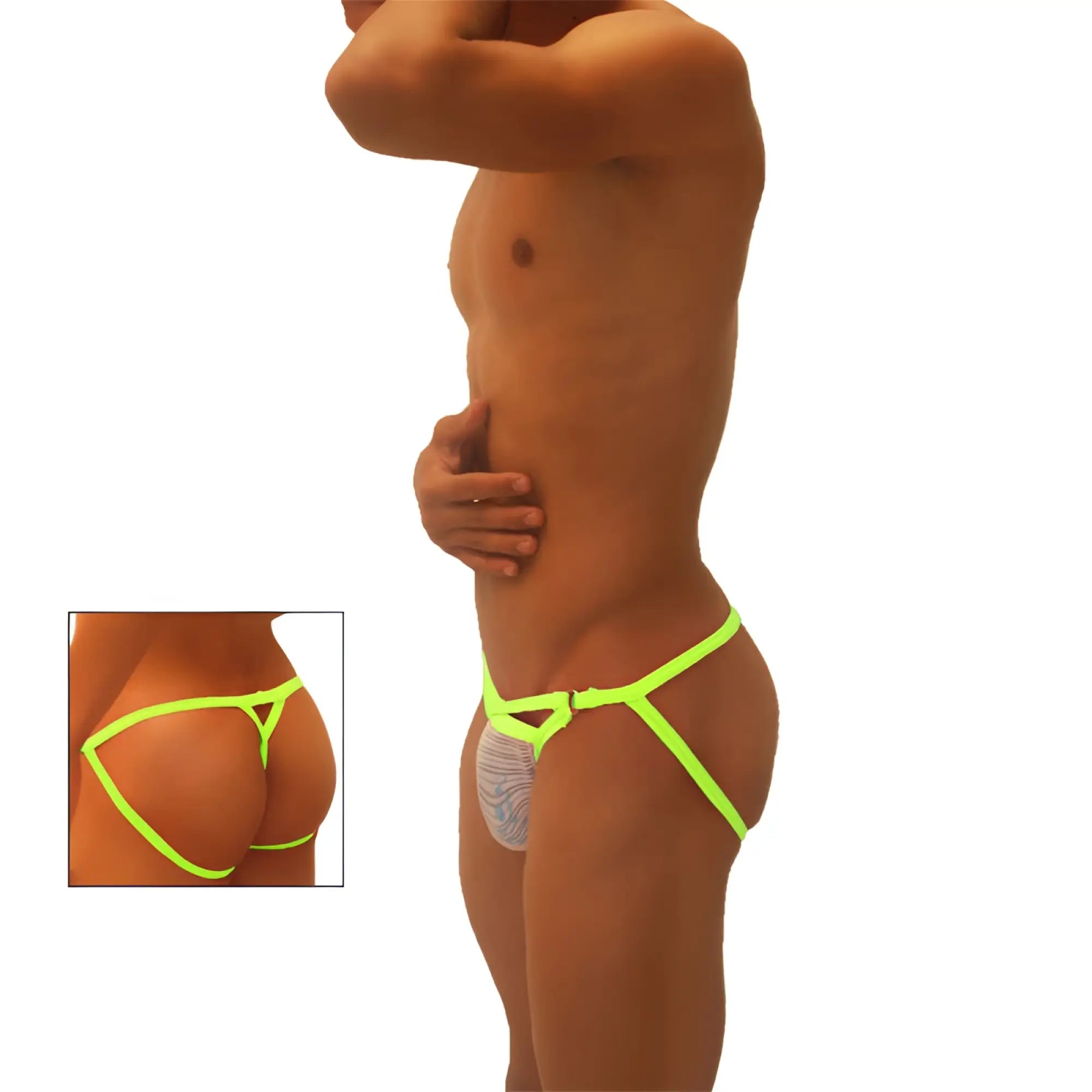 Icker Sea superhero stripe cut out jock g string underwear in neon green and gray with triangular pattern