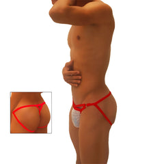 Icker Sea Superhero red string bikini briefs featuring a white patterned front panel and cut out jock g string design