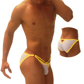 White and yellow striped men’s briefs with bold yellow trim from icker sea superhero stripe micro slip bikini underwear mango
