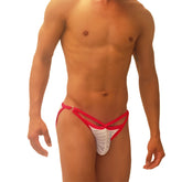 Icker Sea superhero stripe cut out micro slip bikini underwear in red with white stripes and bold triangular design
