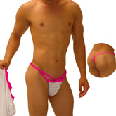 Bright pink and white striped Icker Sea superhero stripe cut out Y back G string underwear with crisscross design