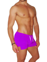 Icker Sea tennis side slit shorts in vibrant purple with white drawstrings ideal for swim and casual wear