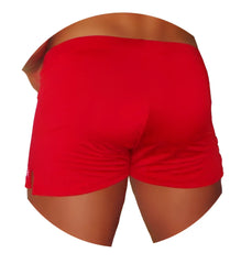 Icker Sea red tennis side slit shorts with snug fit and elastic waistband ideal for athletic use