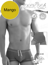 Icker Sea Tory contrast line square cut trunk swimwear by Mango in dark gray with white trim and drawstring waistband