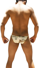 Beige icker sea toys micro slip bikini underwear with framed architectural and palm tree pattern coffee coi-12-147c