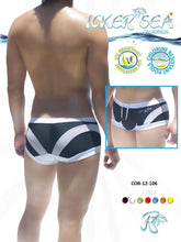 Black and white striped icker sea transparent curve square cut swim trunks with drawstring waistband for swimming