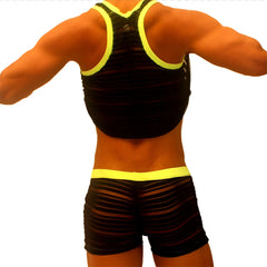 Icker Sea black mesh tank top with neon yellow trim and matching boxer brief pyjama set PJ-19-01 front view