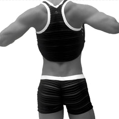 Black ribbed tank top with white trim and matching shorts from icker sea transparent lines stripes blue pyjama set pj-19-01