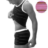 Black and white striped athletic tank top with small logo on chest from icker sea transparent lines stripes set