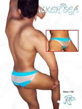 Icker sea turquoise and white mesh slip bikini underwear with bold horizontal stripe design