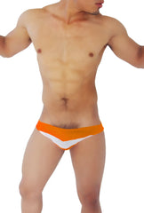 Icker Sea transparent panel slip bikini underwear in orange and white with a v-shaped design