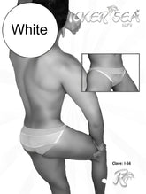 White lace-trimmed bikini briefs from kicker sea with transparent panels in white COI-12-I156 design